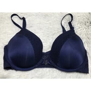 Victoria Secret 32D bra SEXY UNDERWIRED Lace Lined PLUNGE BLUE NWOT